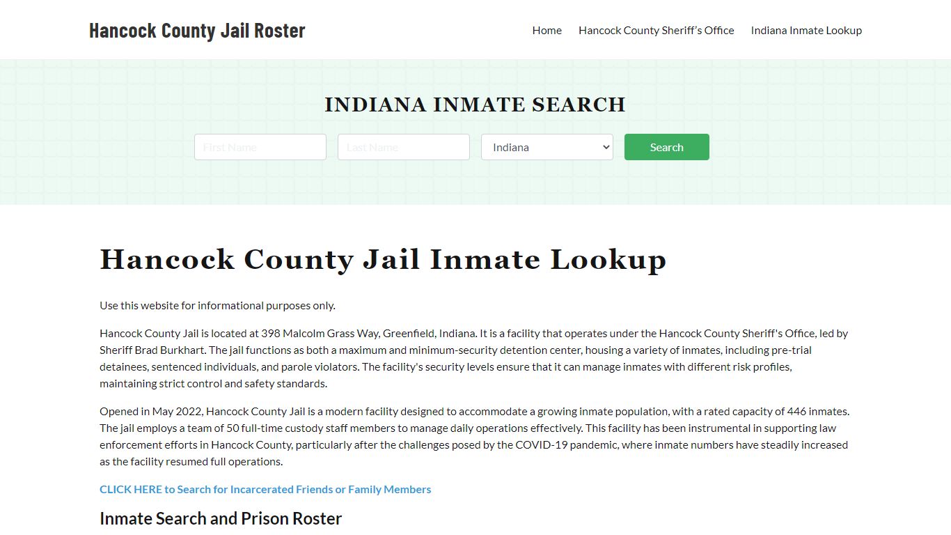 Hancock County Jail Roster Lookup, IN, Inmate Search